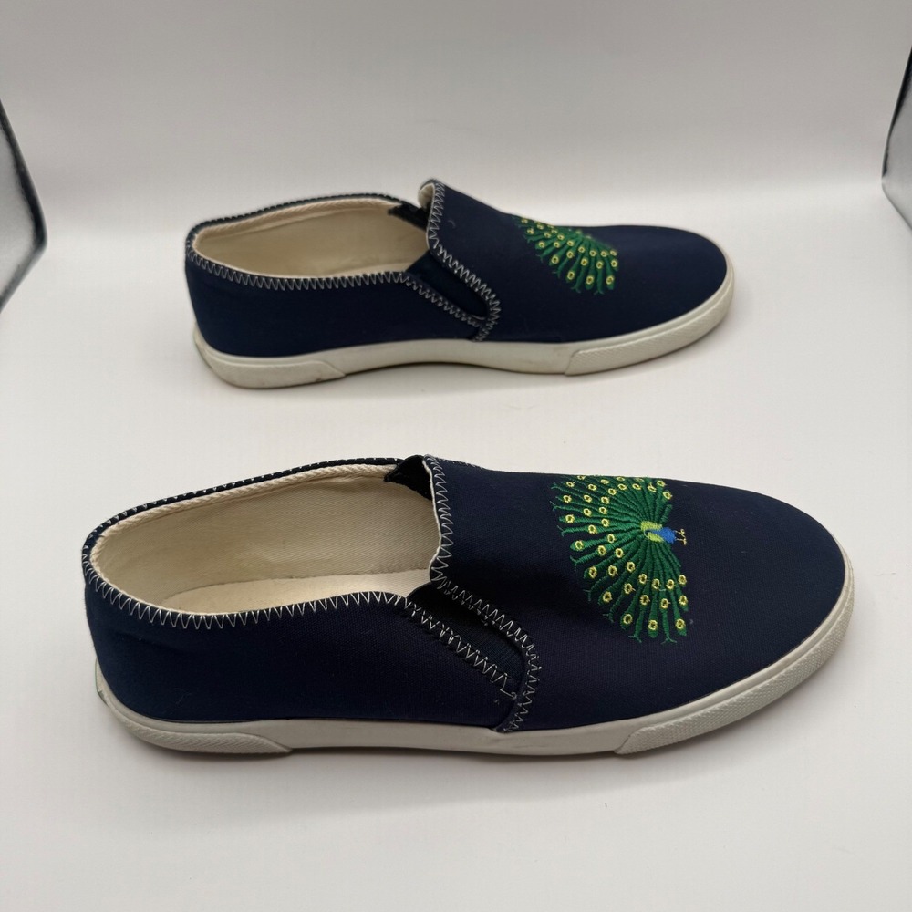 Jack Rogers Navy Canvas Peacock Embroidered Slip On Sneakers Shoes Womens 8M - Picture 3 of 9